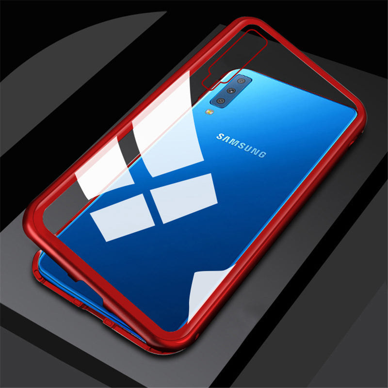 Bakeey Magnetic Adsorption Flip Metal Frame Tempered Glass Back Cover Protective Case for Samsung Galaxy A7 2018