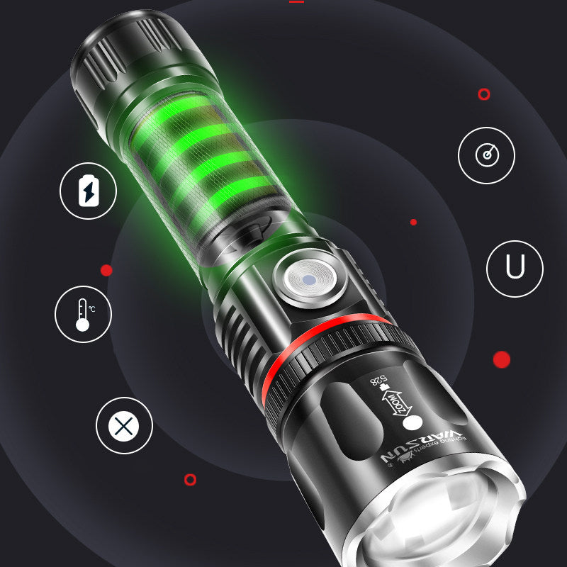 WARSUN 528 T6 USB Rechargeable Flashlight Zoomable Flashlight COB Work Light Surrounding Light Tail Strong Magnetic Work Lamp Camping Hunting Travel Emergency Lantern