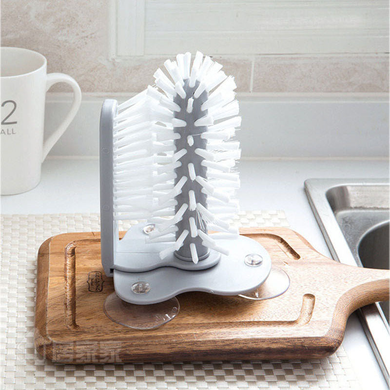Creative Washing Dish Brush Suction Cup Stand Glassware Milk Bottle Cleaning Brush Cleaner Tool
