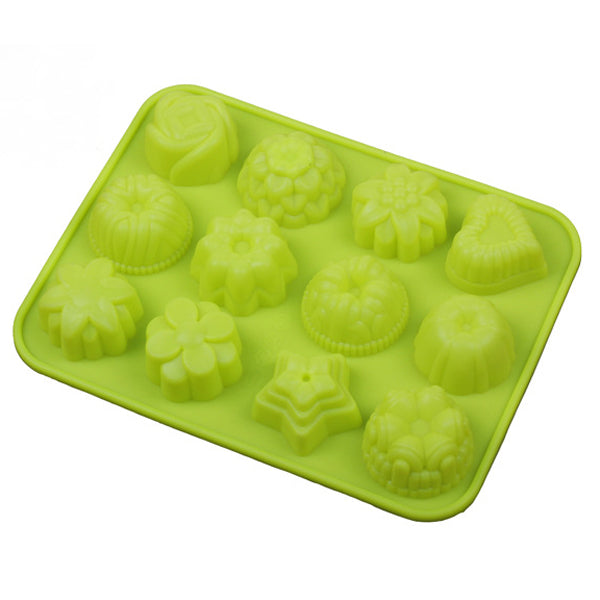 Multipurpose 12 Holes Flowers Silicone Cake Mold Ice Cream Mold Jelly Pudding Mold Chocolate Mold