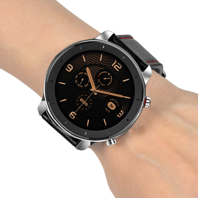 Red Thread Single Leather Watch Band Watch Strap for 47mm Amazfit GTR Smart Watch