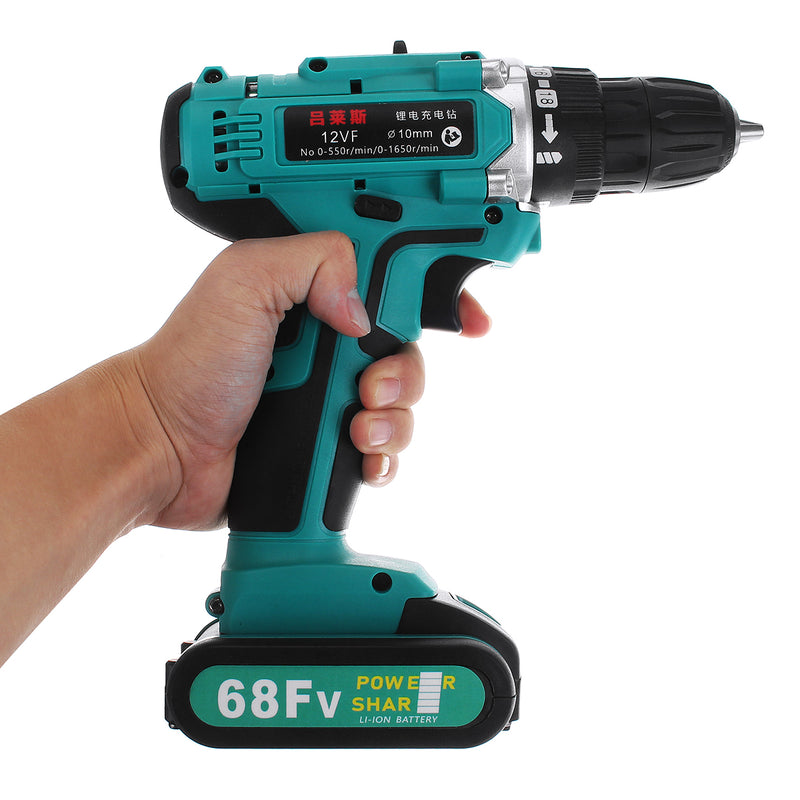 68FV Cordless Drill 2 Speed Adjustment Large Capacity Battery 28Nm Li-ion Electric Drill LED Lighting With Charger