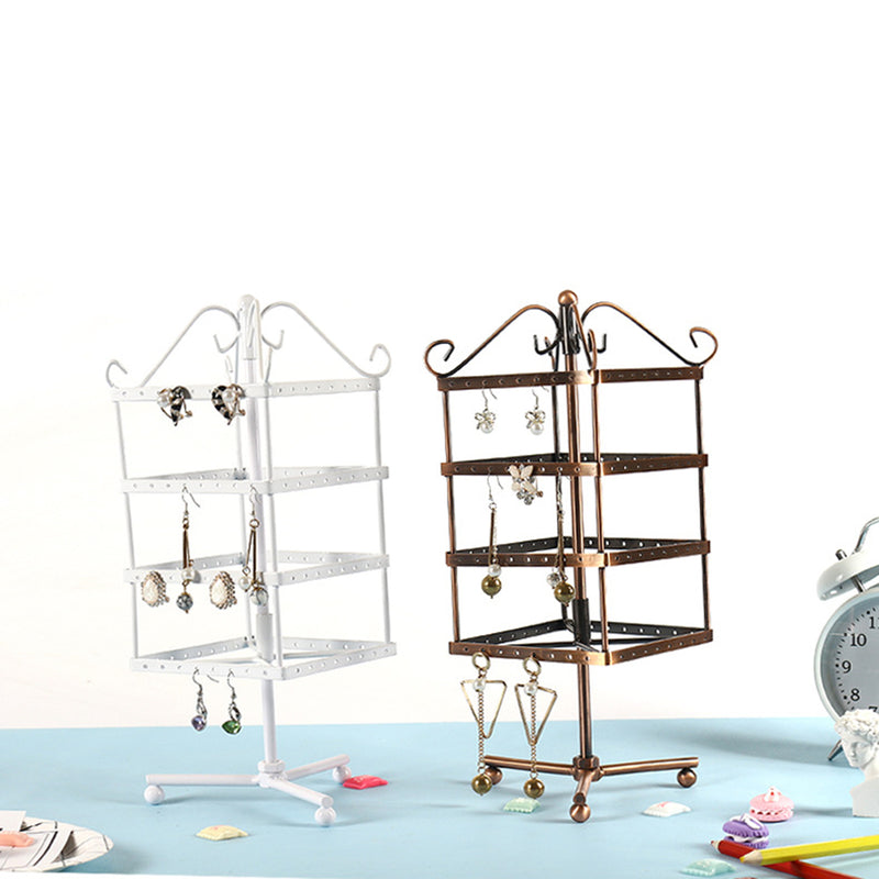 128 Holes Rotating Earring Iron Stand Ring Display Square Jewelry Rack Holder