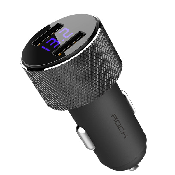 ROCK Sitor 3.4A LED Real-time Monitor Dual USB Fast Car Charger For Mobile Phone Tablet Camera