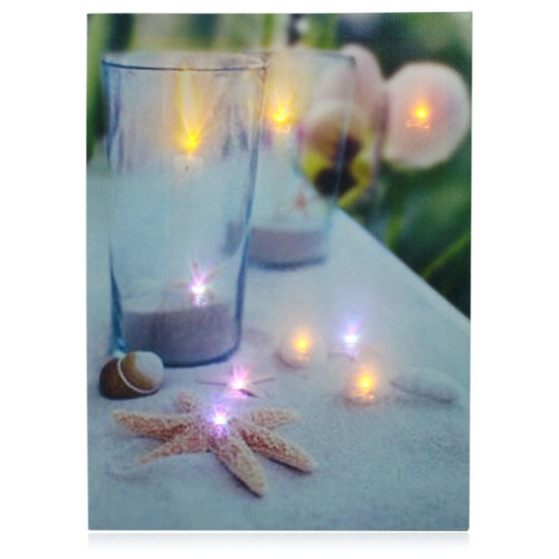 Wall Art Beach Lighted Candles Hanging Picture Starfish Canvas Shore Print LED Paper