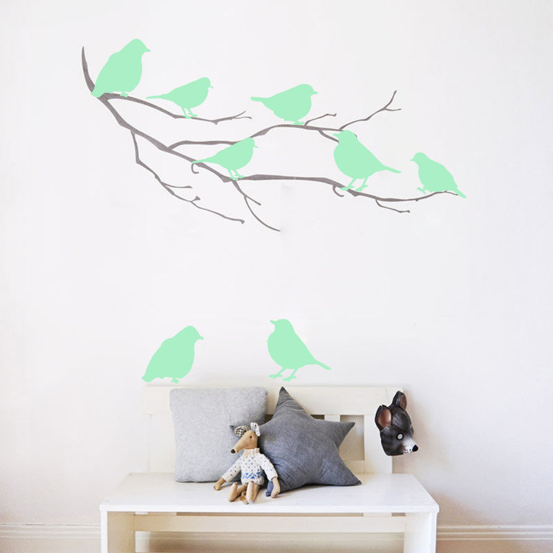 8PCS Honana Fluorescent Glow Birds Wall Sticker Home Bedroom Decor