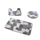 Set Of 3 Pcs Big Pebbles Pattern Bathroom Non-Slip Pedestal Rug Lid Toilet Cover Bath Mat Set