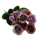 Artificial 7 Heads Roses Bouquet With Leafs Wedding Garden Decor Bridal Bouquet Decor Home Party Decor Flowers Purple