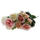 Artificial 7 Heads Roses Bouquet With Leafs Wedding Garden Decor Bridal Bouquet Decor Home Party Decor Flowers Pink