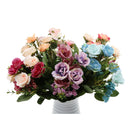 Artificial 7 Heads Roses Bouquet With Leafs Wedding Garden Decor Bridal Bouquet Decor Home Party Decor Flowers Pink