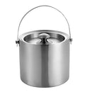 2L Capacity Compact Double Walled Stainless Steel Ice Bucket Wine Drink Cooler With Lid Bar Party Supplies Silver