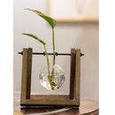 Home Bedroom Balcony Wedding Floral Display Modern Glass Tabletop Plant Bonsai Decorative Flower Vase With Wooden Tray 1