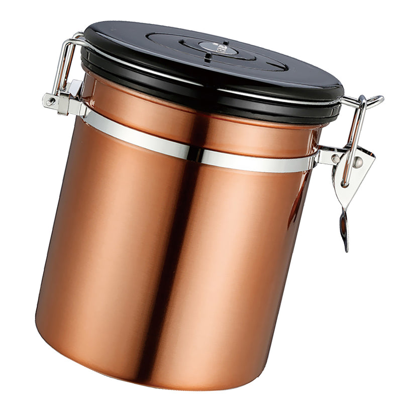 1.5L Capacity Stainless Steel Coffee Tea Canister Jar Box Sugar Storage Pot Seal Can for Home Hotel Office Use Gold
