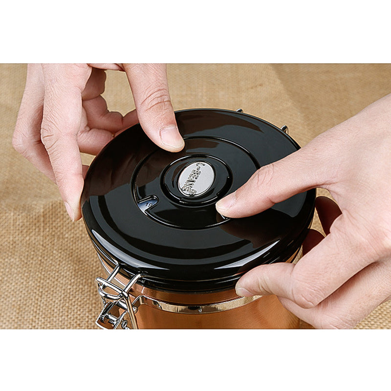 1.5L Capacity Stainless Steel Coffee Tea Canister Jar Box Sugar Storage Pot Seal Can for Home Hotel Office Use Gold