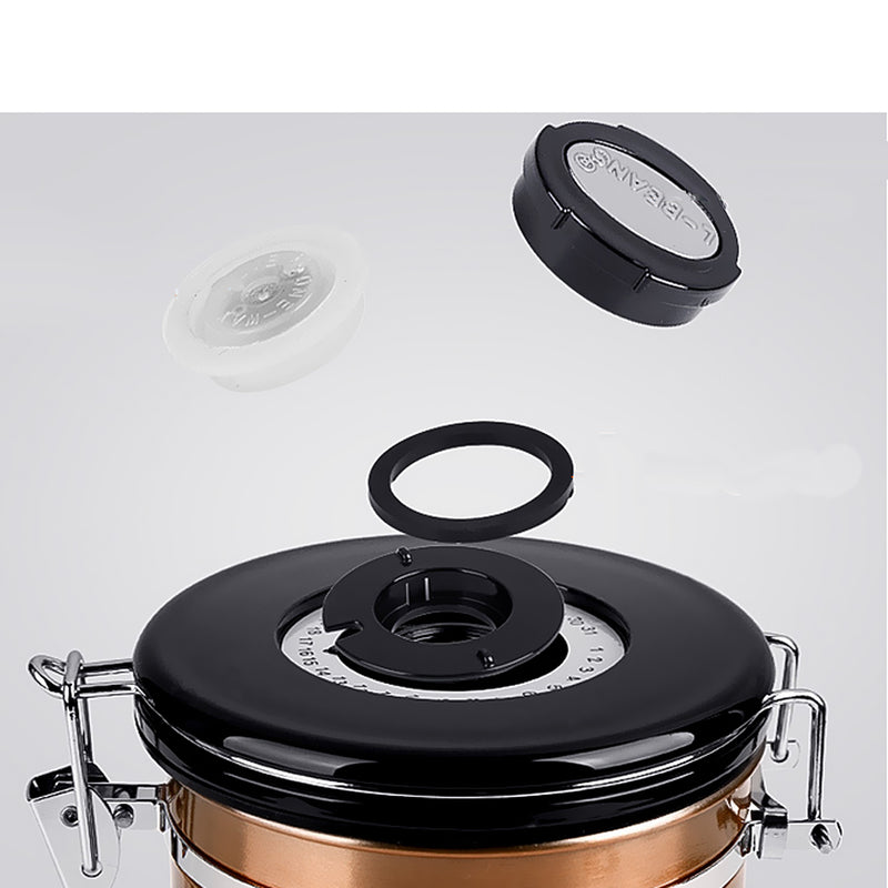 1.5L Capacity Stainless Steel Coffee Tea Canister Jar Box Sugar Storage Pot Seal Can for Home Hotel Office Use Gold