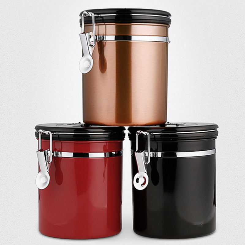 1.5L Capacity Stainless Steel Coffee Tea Canister Jar Box Sugar Storage Pot Seal Can for Home Hotel Office Use Black