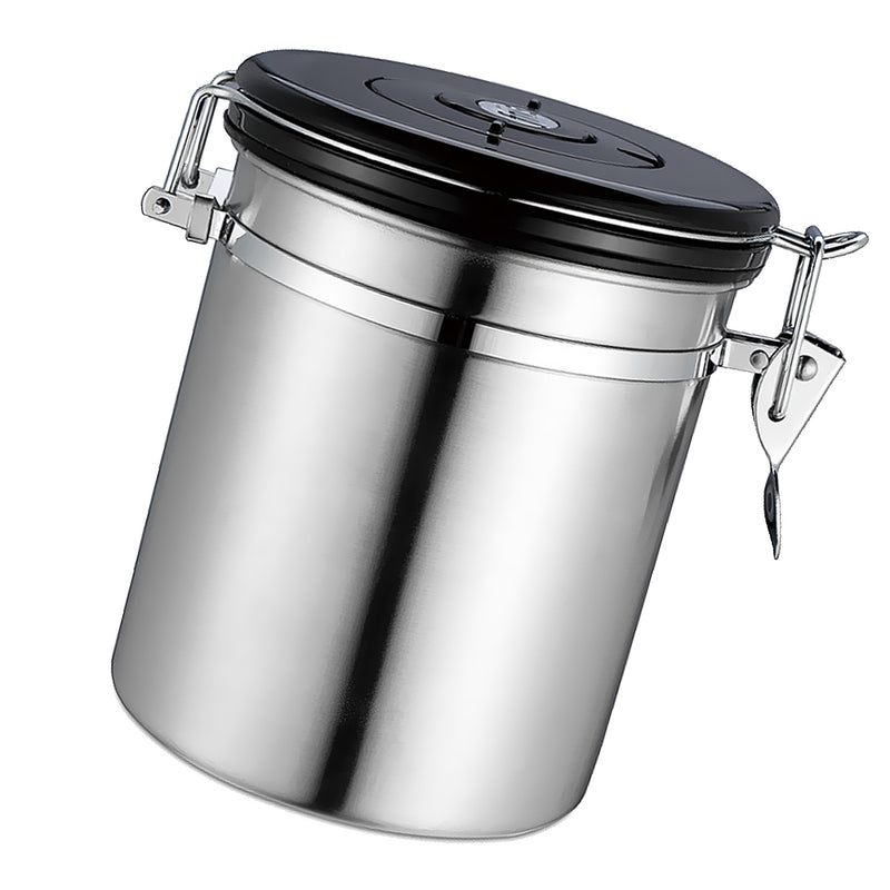 1.5L Capacity Stainless Steel Coffee Tea Canister Jar Box Sugar Storage Pot Seal Can for Home Hotel Office Use Silver