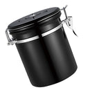 1.5L Capacity Stainless Steel Coffee Tea Canister Jar Box Sugar Storage Pot Seal Can for Home Hotel Office Use Black