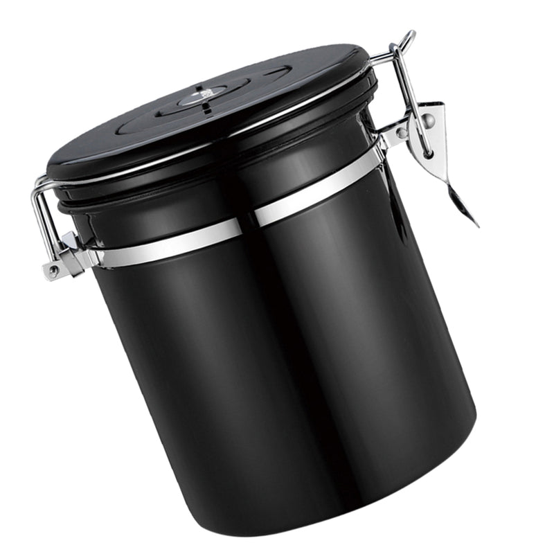 1.5L Capacity Stainless Steel Coffee Tea Canister Jar Box Sugar Storage Pot Seal Can for Home Hotel Office Use Black