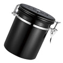 1.5L Capacity Stainless Steel Coffee Tea Canister Jar Box Sugar Storage Pot Seal Can for Home Hotel Office Use Black
