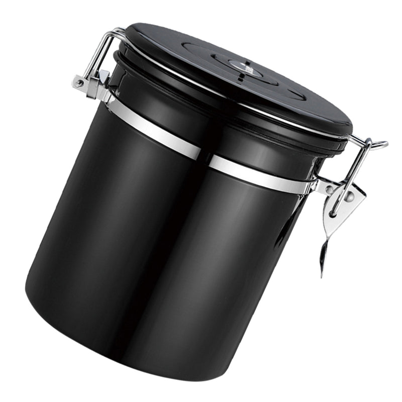 1.5L Capacity Stainless Steel Coffee Tea Canister Jar Box Sugar Storage Pot Seal Can for Home Hotel Office Use Black