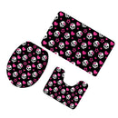 Set of 3PCS Home Bathroom Toilet Table Kitchen Use Skull Pattern Design Toilet Covers Non-slip Bathmat Carpet Rug