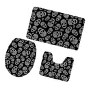 Set of 3PCS Home Bathroom Toilet Table Kitchen Use Skull Pattern Design Toilet Covers Non-slip Bathmat Carpet Rug