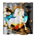 Home Bathroom Bedroom Door Window Use Extra Long Fabric Bath Shower Horse Print Pattern Curtain With 12 Hooks