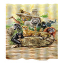 Home Bathroom Bedroom Door Window Use Extra Long Fabric Bath Shower Animal Print Pattern Curtain With 12 Hooks