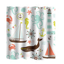 Home Bathroom Bedroom Door Window Use Extra Long Fabric Bath Shower Sea Animals Print Pattern Curtain With 12 Hooks
