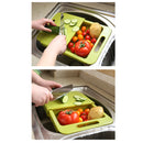 Home Kitchen Use Tools Accessory Adjustable Over Kitchen Sink Cutting Board Strainer Blue 14.37x9.84x1.97inch
