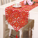 Home Restaurant Cafe Table Charms Red Table Runner Cutwork Embroidered Flower With Tassel Decor 40cmx150cm