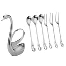Stainless Steel Fruit Fork & Spoon Swan Base Coffee teaspoon Cutlery Set with 3pcs fork 3pcs spoon