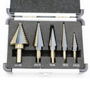 5pcs Titanium HSS Cone Step Drill Bit Set Imperial 1/4" 3/16" 1/2" Hex Shank