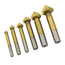 6 piece 90 Degree Flute Chamfer Countersink Drill Bit Hex Shank Wood Cutter