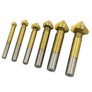 6 piece 90 Degree Flute Chamfer Countersink Drill Bit Hex Shank Wood Cutter