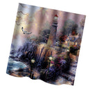 Home Hotel Bathroom Shower Room Door Window Decor Seaside House Print Charms Extra Long Fabric Bath Shower Curtain With 12 Hooks