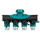 Heavy Duty 4-Way Tap Connector Garden Hose Watering Shut-Off Manifold Valve