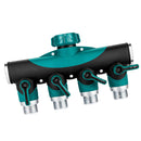Heavy Duty 4-Way Tap Connector Garden Hose Watering Shut-Off Manifold Valve