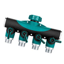 Heavy Duty 4-Way Tap Connector Garden Hose Watering Shut-Off Manifold Valve