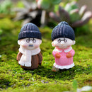 2 Pair Winter Old Couple Miniature Fairy Garden Bonsai Micro Landscape Decor