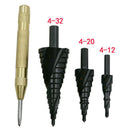 3Pcs Step Drill Bit Set +1 Starter Center Hole Roll Spring Loaded Marking Starting Hole Drill Tool
