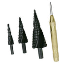 3Pcs Step Drill Bit Set +1 Starter Center Hole Roll Spring Loaded Marking Starting Hole Drill Tool