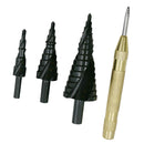 3Pcs Step Drill Bit Set +1 Starter Center Hole Roll Spring Loaded Marking Starting Hole Drill Tool