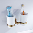 Bathroom Double Tumbler Holders Wall-mounted Toothbrush Holder Antique Style