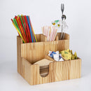 Wood Coffee Cup Lid Dispenser Holder Condiment Rack Beverage Organizer