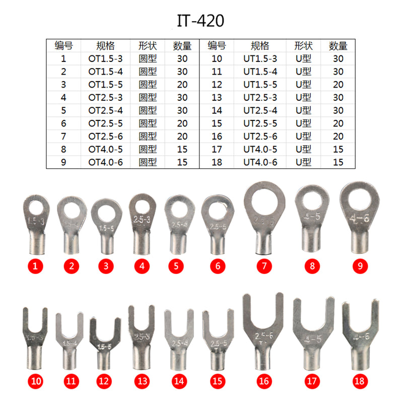 420 Piece Cold Pressed Non-Insulated Ring Terminal Fork Connector Crimp