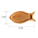 Fish Shape Wooden Plate Breakfast Food Snack Serving Tray Salad Bowl Platter