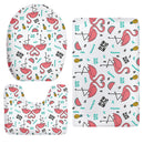 Set Of 3PCS Safe Slip Resistant Flannel Bath Mat With Toilet Rug & Seat Cover Entrance Door Bathroom Coffee Study Kitchen Bed Decor Rug Flamingo