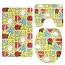 Set Of 3PCS Safe Slip Resistant Flannel Bath Mat With Toilet Rug & Seat Cover Entrance Door Bathroom Coffee Study Kitchen Bed Decor Cartoon